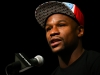 LAS VEGAS, NV - MARCH 8: WBC welterweight champion Floyd Mayweather speaks at the press conference announcing his fight against Marcos Maidana (not shown) at the MGM Grand Garden - Studio A&B on March 8, 2014 in Las Vegas, Nevada. (Photo by Ed Mulholland/Golden Boy/Golden Boy via Getty Images) *** Local Caption ***Floyd Mayweather