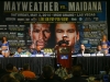LAS VEGAS, NV - MARCH 8: WBC welterweight champion Floyd Mayweather speaks at the press conference announcing his fight against Marcos Maidana (not shown) at the MGM Grand Garden - Studio A&B on March 8, 2014 in Las Vegas, Nevada. (Photo by Ed Mulholland/Golden Boy/Golden Boy via Getty Images) *** Local Caption ***Floyd Mayweather
