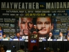 LAS VEGAS, NV - MARCH 8: WBC welterweight champion Floyd Mayweather speaks at the press conference announcing his fight against Marcos Maidana (not shown) at the MGM Grand Garden - Studio A&B on March 8, 2014 in Las Vegas, Nevada. (Photo by Ed Mulholland/Golden Boy/Golden Boy via Getty Images) *** Local Caption ***Floyd Mayweather