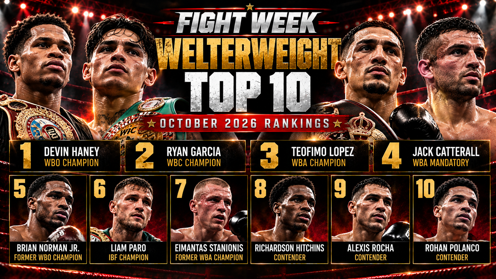 Fight Week Welterweight Top 10 Rankings — October 2026